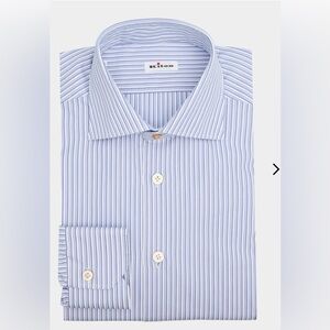 Kiton NWOT Dress Shirt Size 40 15 3/4in Blue/White/Stripes 100% Cotton